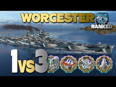 Cruiser Worcester in Ranked, 1vs3 - World of Warships
