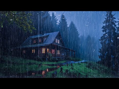 Goodbye Insomnia With Heavy RAIN Sound | Rain Sounds On Old Roof In Foggy Forest At Night, Relax
