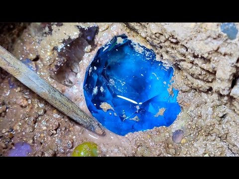 In the dark and scary diamond mine. Huge Perfect Cut Blue Diamond