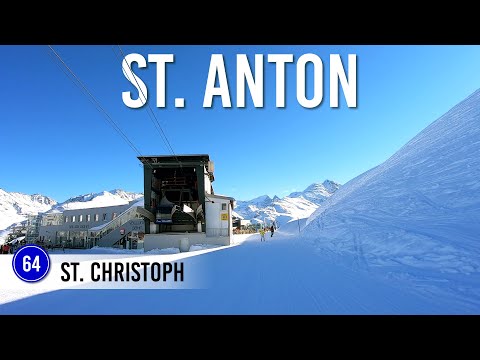 Skiing blue piste 64 'St. Christoph' in St Anton Ski Arlberg