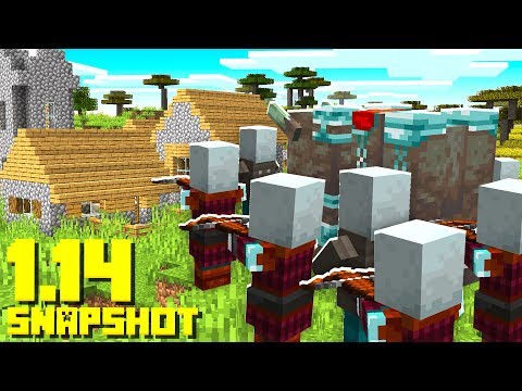 Minecraft 1.14 Snapshot: Pillager Raid SURVIVAL CHALLENGE!