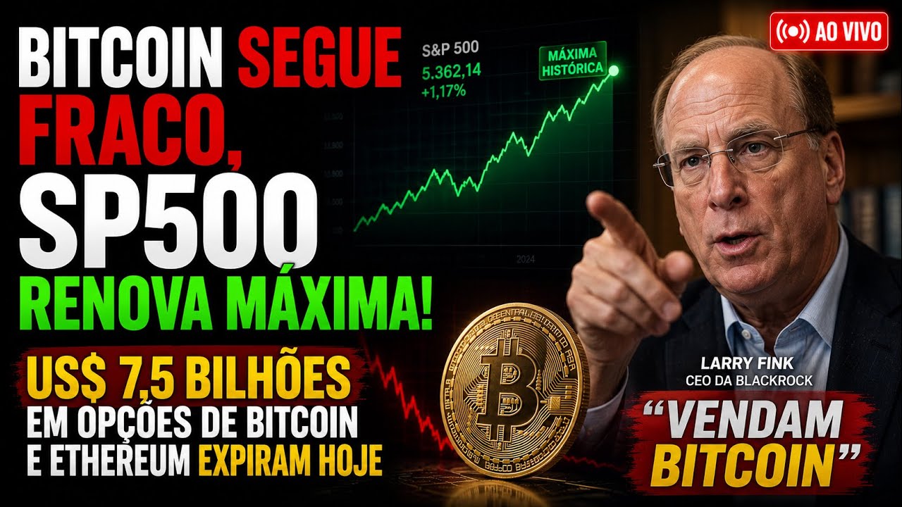BITCOIN SEGUE FRACO, SP500 RENOVA MÁXIMA! US$ 7,5 bilhões em opções de Bitcoin e Ethereum expiram
