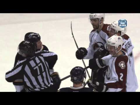 Brenden Morrow crosschecking major on John Mitchell Colorado Avalanche vs St. Louis Blues 4/5/14 NHL