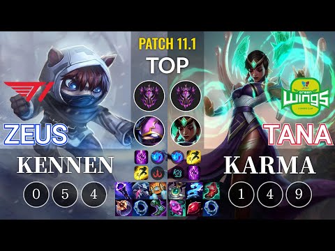 T1 Zeus Kennen vs JAG TaNa Karma Top - KR Patch 11.1