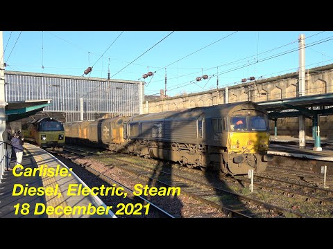 Diesel, Electric and Steam at Carlisle. Classes A3, 37, 57, 66, 68, 70. 18 December 2021