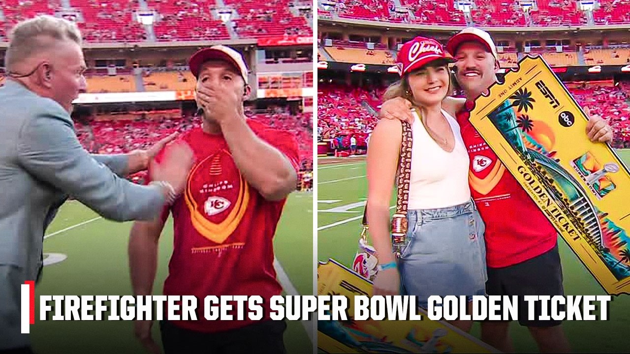 Firefighter of the Year Adam Greeno surprised with Super Bowl tickets on Monday Night Countdown 🙌