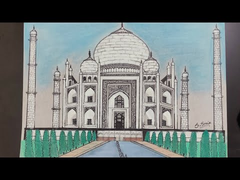 How to Sketch Taj Mahal step by step#@inara oviyangal😊👍