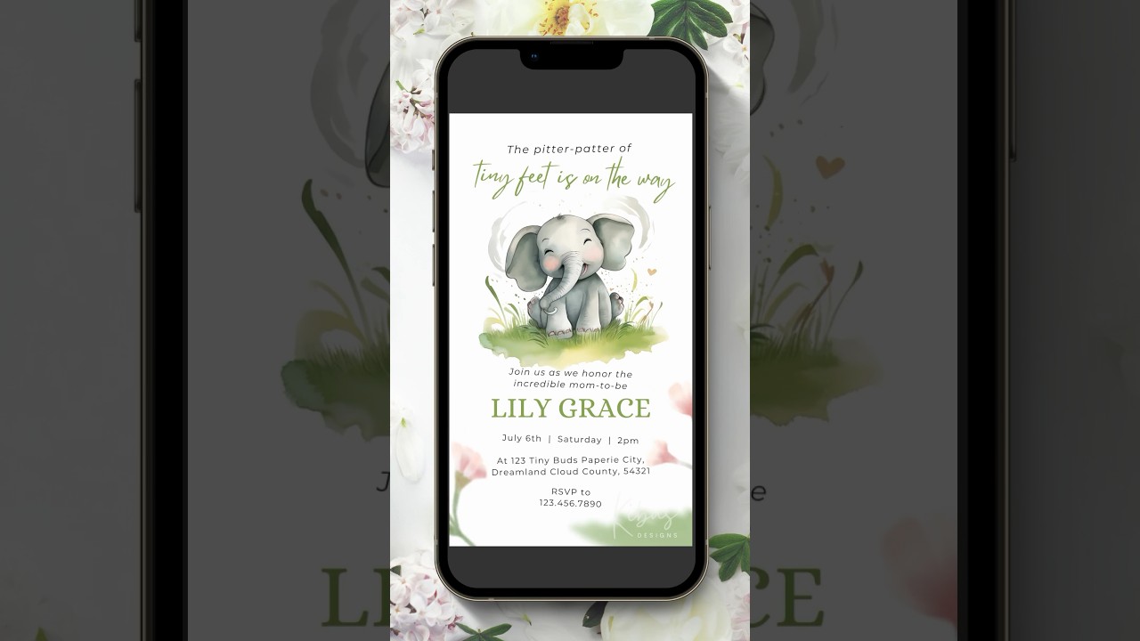 Elephant-theme Baby Shower Digital Invitation