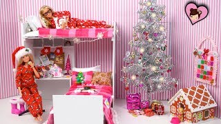 Barbie Twins Decorate Their Pink  Bunk Bed Room for Christmas