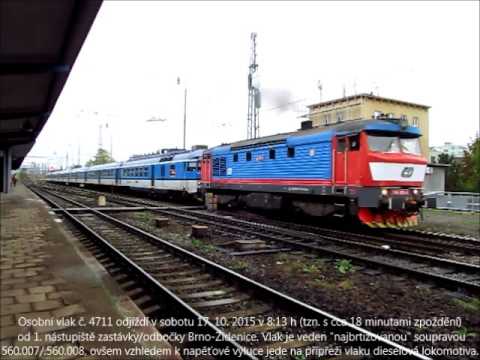 Brno-Židenice, odjezd Os 4711 s 560.007 a "zamračenou" 749.265 (napěťová výluka), 17. 10. 2015