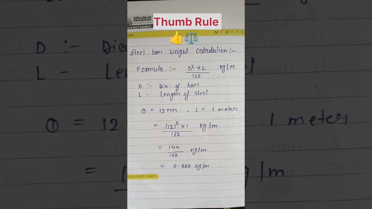 Thumb 👍 Rule ⚖️ ।। Steel bar weight calculation ⚖️।। #engineering #construction #vlog #viralvideo