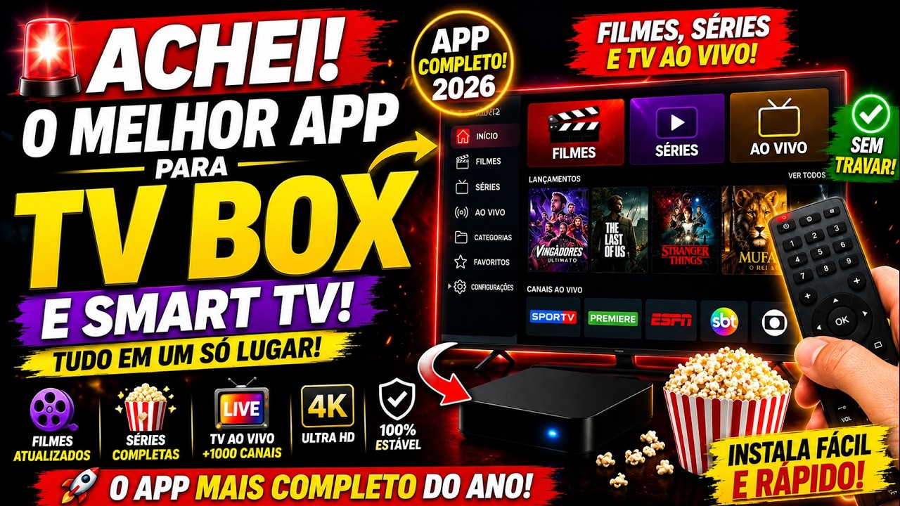 🚨ACHEI O MELHOR APP para TV BOX e SMART TV em 2026! (Nunca vi algo tão completo)