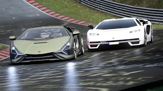 Lamborghini Sian 2020 vs Lamborghini Countach 2022, Trackday at Nordschleife