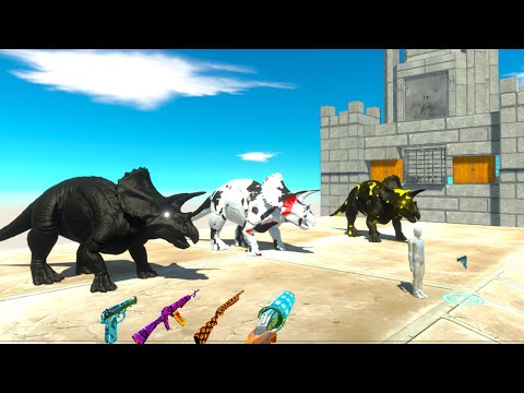 COLOR TRICERATOPS and FPS AVATAR CASTLE DEATH RUN - Animal Revolt Battle Simulator