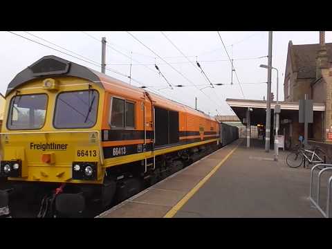 Freightliner G&W orange liveried 66413 'Lest We Forget' departs Stowmarket on 4E64: 17/04/2019