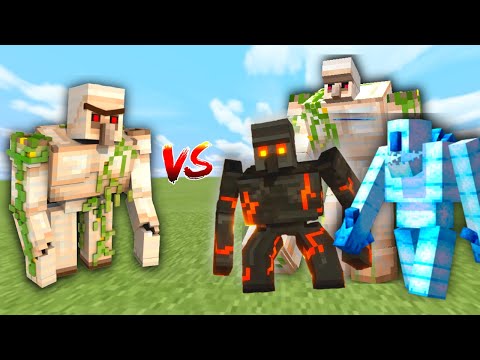 IRON GOLEM vs Overpowered GOLEMS in Minecraft Mob Battle