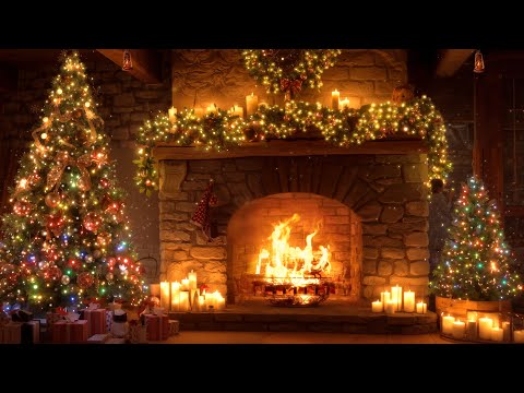 Peaceful & Relaxing Christmas Ambience — Warm Fireplace and Gently Falling Snow