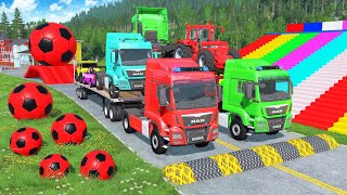 Flatbed Trailer McQueen Transportation with Truck - Speedbumps vs Cars vs Train - BeamNG.Drive #05