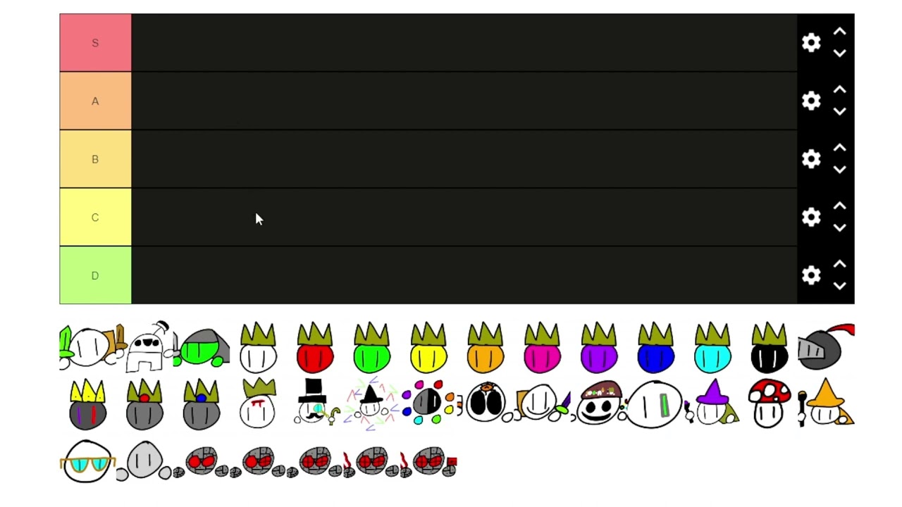 I have now made tiermaker templates for the 3 main groups of characters in my animations!