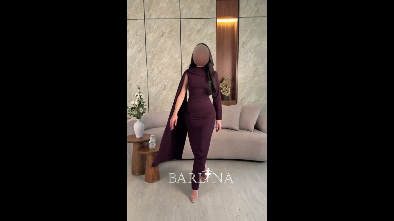 فستان بنفسجي داكن أنيق بتصميم كيب عصري - XXL