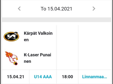 U14AAA KÄRPÄT valk. vs KIEKKO-LASER pun. Ottelu alkaa klo:18.00