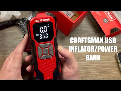 CRAFTSMAN Tire Inflator Portable Air Compressor, Cordless Mini Air Pump for Car Tires with Digital Tire Pressure Gauge, 6000mAh Battery Powered Air Pump, Max Pressure 150 PSI, 12V DC Corded video review thumbnail