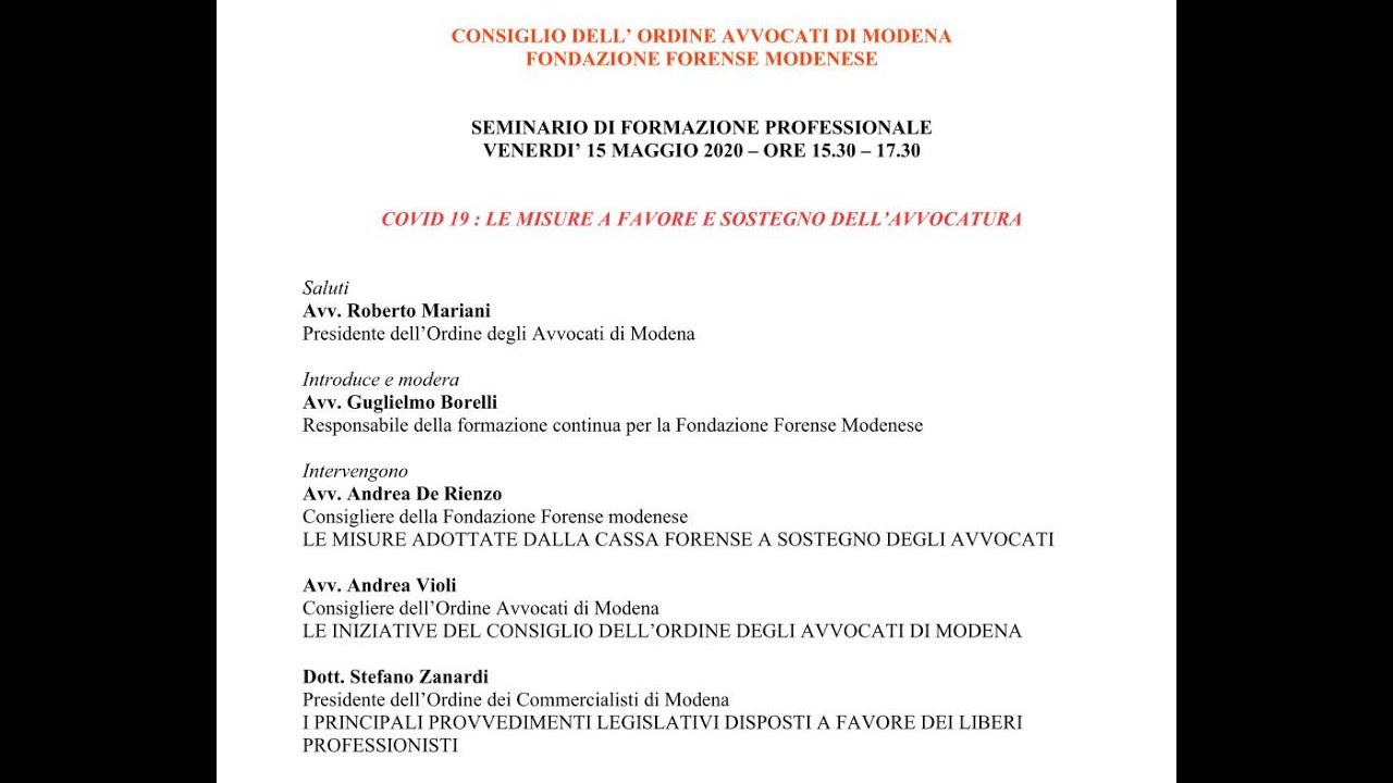 [FAD] Covid 19 - Le misure a favore e sostegno dell'avvocatura