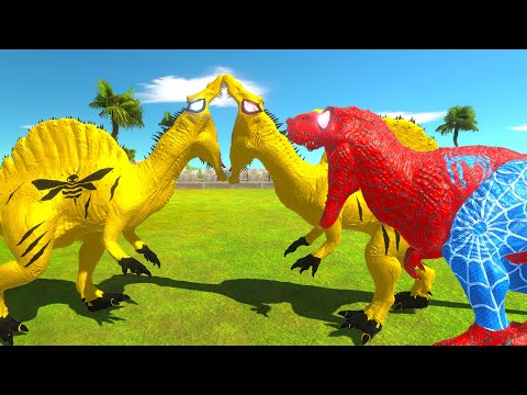 BUMBLEBEE SPINO vs BUMBLEBEE SPINO vs SPIDERMAN T-REX DEATH RUN - Animal Revolt Battle Simulator