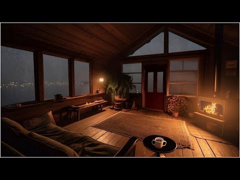 Heavy Blizzard at a Cozy Lake Cabin┇Howling Wind & Crackling Fireplace Sounds for Sleeping