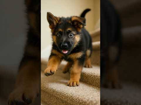 Stairway to Silliness! German Shepherd Puppy's First Time on Stairs! 🪜 Clumsy Climber! #dog #cute