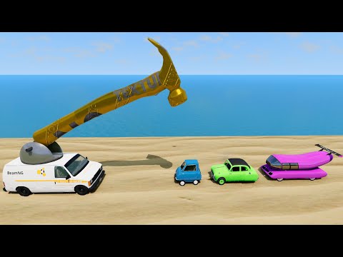 Cars vs Giant Hammer Van with Portal Trap (Part 2) - BeamNG.Drive #29