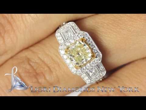 FD-SOLD-034 - 2.41 Ct. Fancy Yellow Cushion Cut Diamond Engagement Ring 14k Gold Vintage Style
