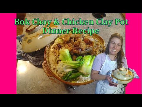Cooking Chicken & Bok Choy in Clay Pot for Dinner -...