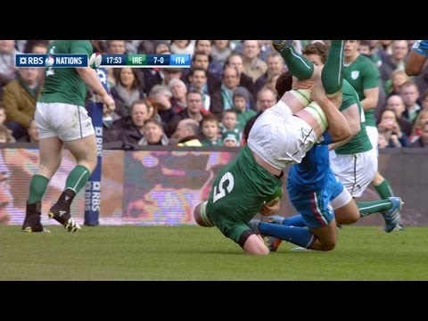 Leonardo Sarto big tackle on Paul O'Connell - Ireland v Italy 8th March 2014