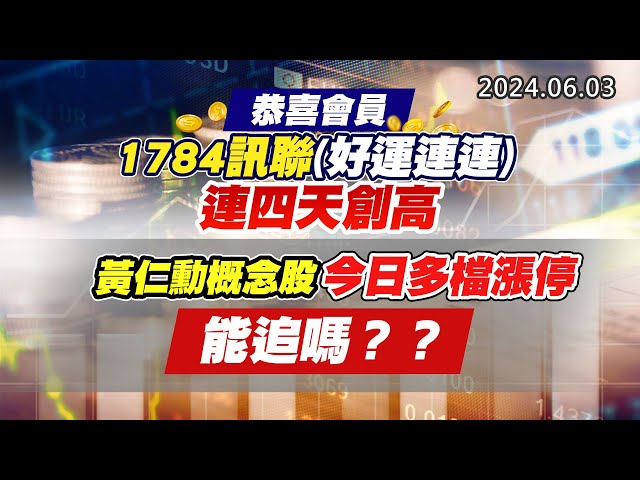 20240603《股市最錢線》#高閔漳 “恭喜會員1784訊聯(好運連連)，連四天創高””黃仁勳概念股今日多檔漲停，能追嗎？？”