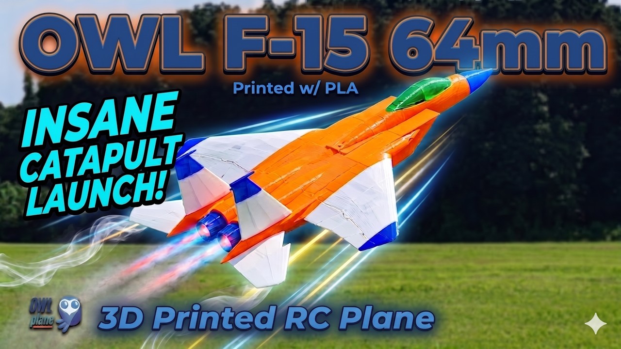 3D Printed RC Plane | OWL F-15 64mm EDF 4s 2200mAh Using Catapult Launcher