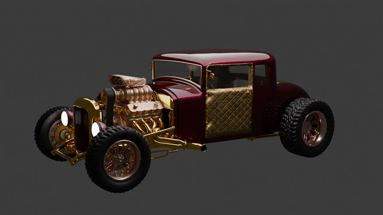 Chinese Golden Vintage Car Figure 3D Model