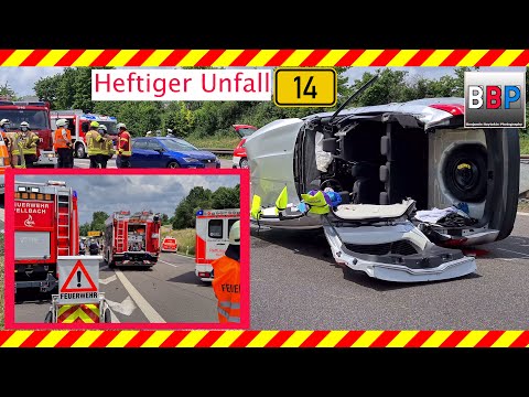Schwerer Unfall B14, Feuerwehr und Heli im Einsatz, Fellbach, Germany, 26.06.2021.