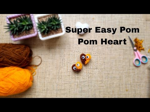 Super Easy Pom Pom Heart Making with Fork | Amazing Craft Ideas with Wool | pom pom how to make