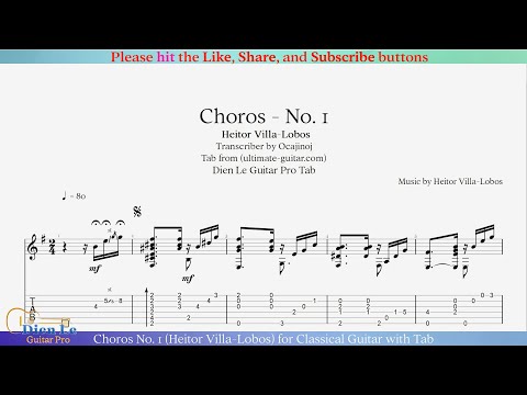 Choros No. 1 (Heitor Villa-Lobos) for Classical Guitar with Tab