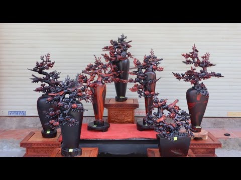 Bình mai phú quý gỗ trắc đỏ đen | chiêm ngưỡng hoa mai phú quý của Xưởng Tượng Gỗ
