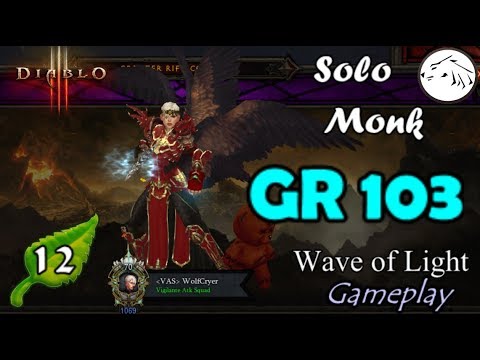 Diablo 3 Solo Monk GR 103 Gameplay with Rift and Gear Analysis SWK Wave of Light build