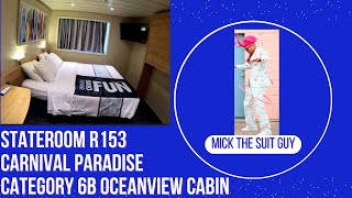 Cabin R153 a Category 6B Oceanview Stateroom on Deck 4 of Carnival Paradise for up to Three People