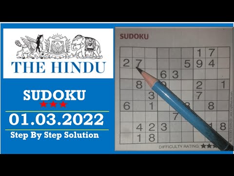 How to Solve 3 Star Hindu  Sudoku Mar 01, 2022 -  Step By Step Solution
