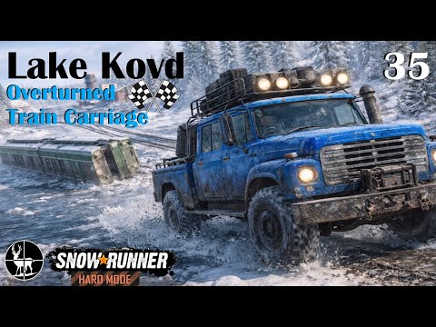 SnowRunner Hard Mode ❄️ Overturned Train Carriage ❄️ Lake Kovd, Kola Peninsula S1EP35