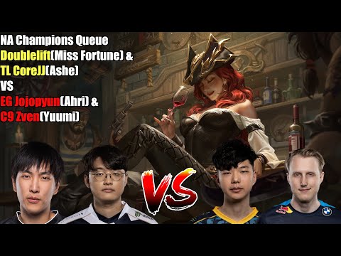 NA Champions Queue - Doublelift(Miss Fortune) & TL CoreJJ(Ashe) VS EG Jojopyun(Ahri) & C9 Zven(Yuumi