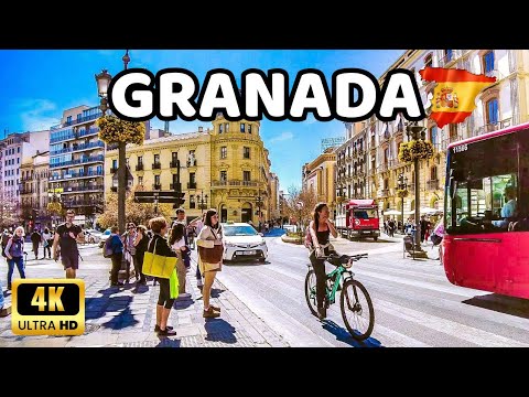 🇪🇦[4K] Excursão a pé fantástica pelo centro da cidade de Granada, Espanha 2023 | Andaluzia
