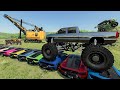 Jumping Monster Truck over Race Cars and Biggest tractor ever | Farming Simulator 22