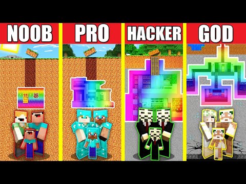 Noob Builder - Minecraft - Minecraft Battle: UNDERGROUND RAINBOW HOUSE BUILD CHALLENGE - NOOB vs PRO vs HACKER vs GOD Animation