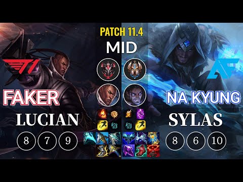 T1 Faker Lucian vs AF.A Na Kyung Sylas Mid - KR Patch 11.4